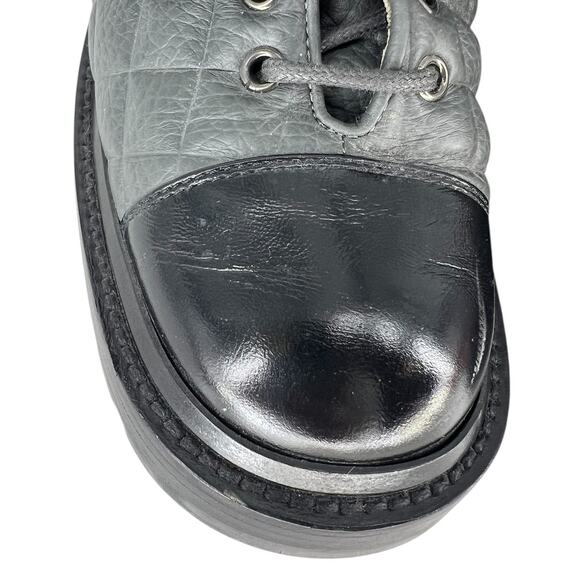 Chanel 2022 CC Chain Quilted Cap Toe Logo Combat Boots in Gray & Black - Picture 8 of 15